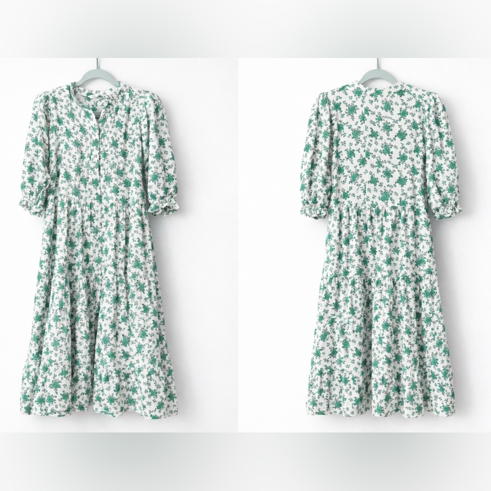 Zara Green and White Floral Maxi Dress